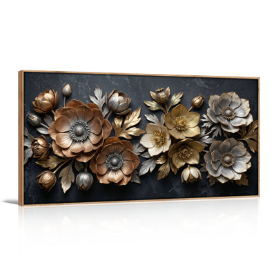 Ensemble de 1 tableau sur toile à fleurs métalliques