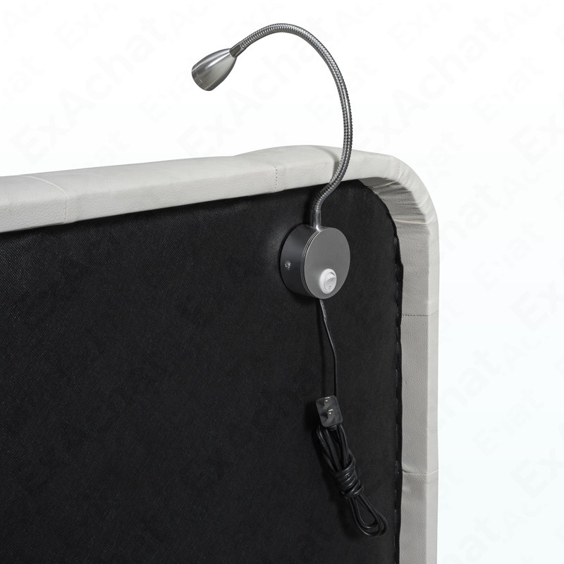 Grand lit plateforme tapissier avec 2 lampes de lecture, blanc, Blanc