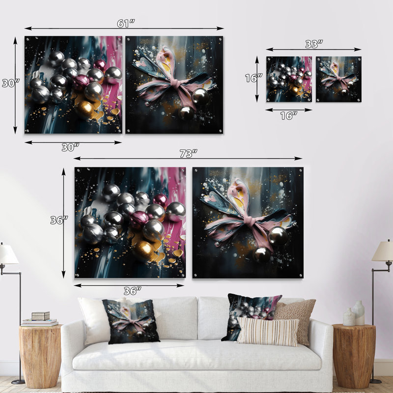 Glam rose et argent formes I, H 16 po x l 33 po