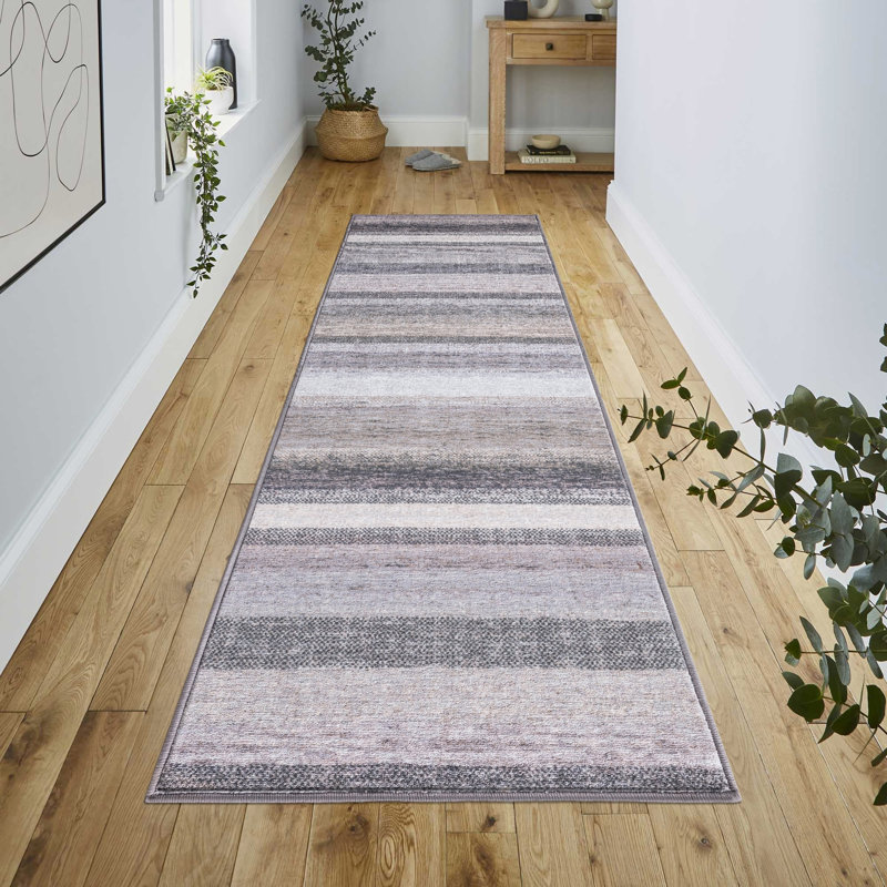 Lyanne Washable Non-Slip Stripped Area Rug, Rectangle 2'7" x 9'