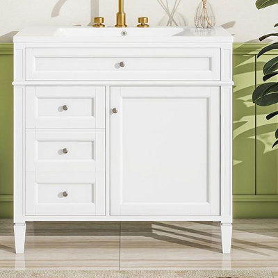 Meuble-lavabo de 36 po avec lavabo supérieur, meuble-lavabo moderne avec 2 tiroirs et tiroir escamotable, meuble-lavabo simple
