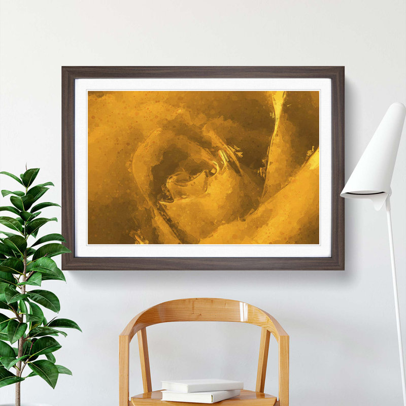 Golden Rose Flower in Abstract - Picture Frame Graphic Art Print, 36cm H x 48cm W x 2cm D, Walnut Framed