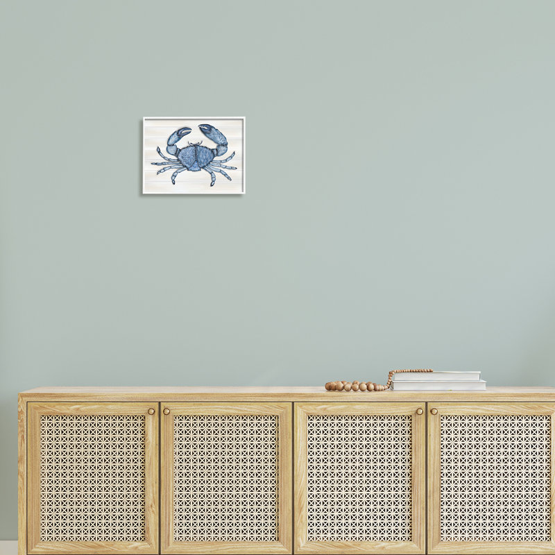Crabe bleu détaillé granuleux, H 11 po x l 14 po x P 1,5 po, Giclée encadrée blanc bord de mer