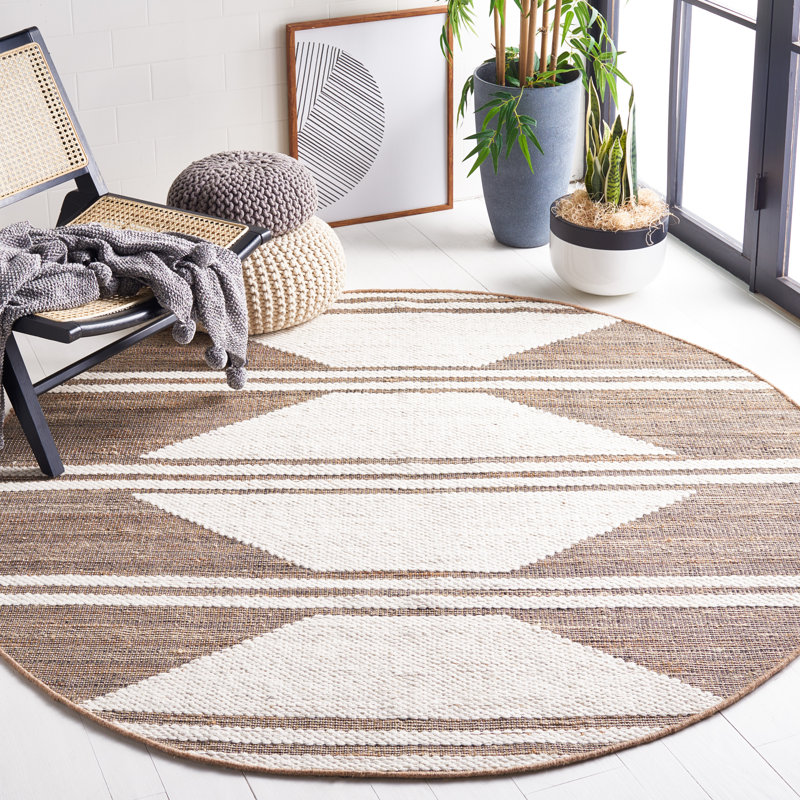 Lacourtney Natural Fiber Hand Woven Jute/Wool/Cotton Geometric Rug in Natural/Ivory, Round 6'