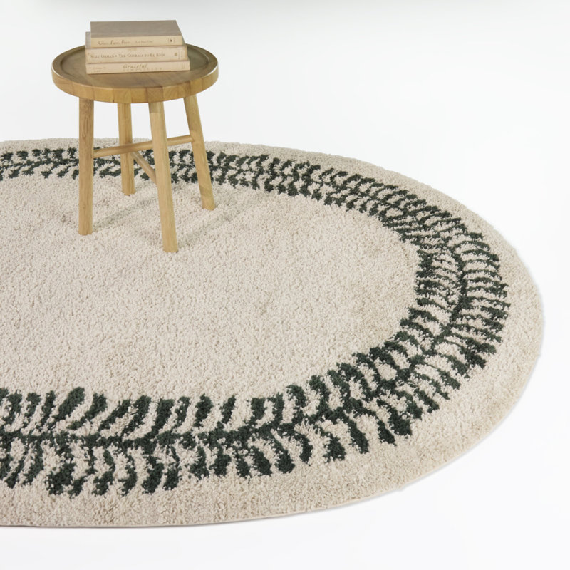 Grove Green Botanical Border Oval Area Rug, 5'3" x 6'11" Oval