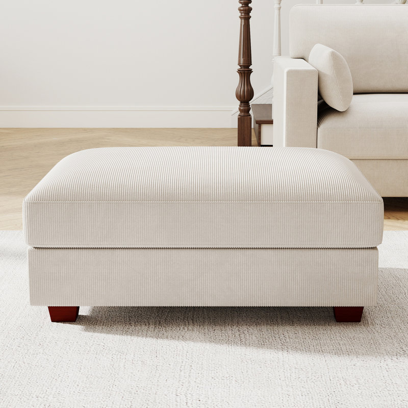 Repose-pieds rectangulaire modulaire en velours côtelé 36,6 po, partie modulaire pour canapé modulaire, Blanc