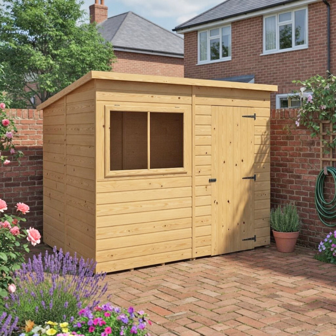 Shire 8x6ft Pent Wooden Shiplap Shed - Pine - Brown - Image 4