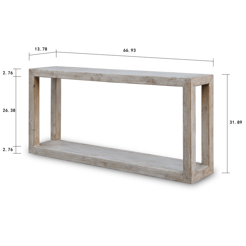 Lily's Living Versatile Large Peking Grand Framed Console Table, Weathered White Wash Finish, 67 Inch Long, Gray Wash