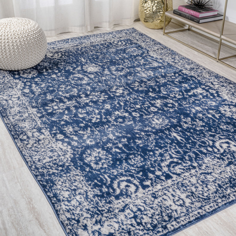 Soleiman Modern Persian Navy Rug, Rectangle 3' x 5'