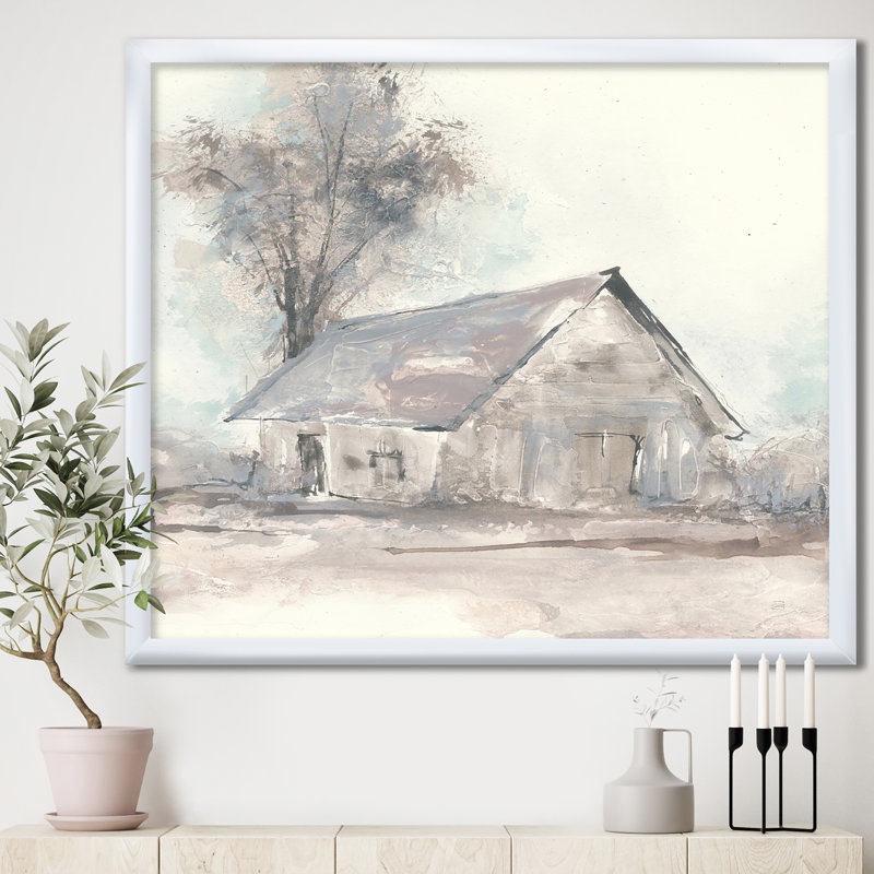 «Farmhouse Barn Gray III», reproduction sur toile encadrée, Cadre blanc, H 16 po x l 16 po x P 1 po
