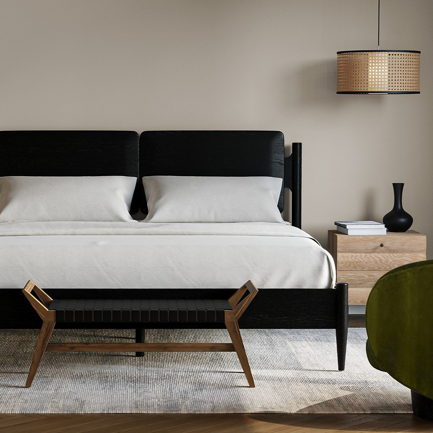 Lukowski Oak Platform Bed, Black, King