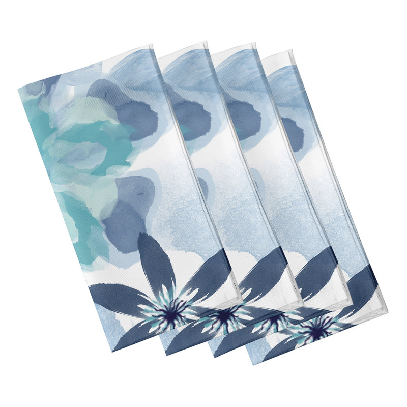 Gorrell Polyester Floral Square Napkin, Blue
