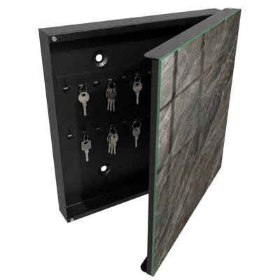 Decorative key box for wall, Opens to the left, 30x30x5, Black, marbled pattern in shades of gray, 