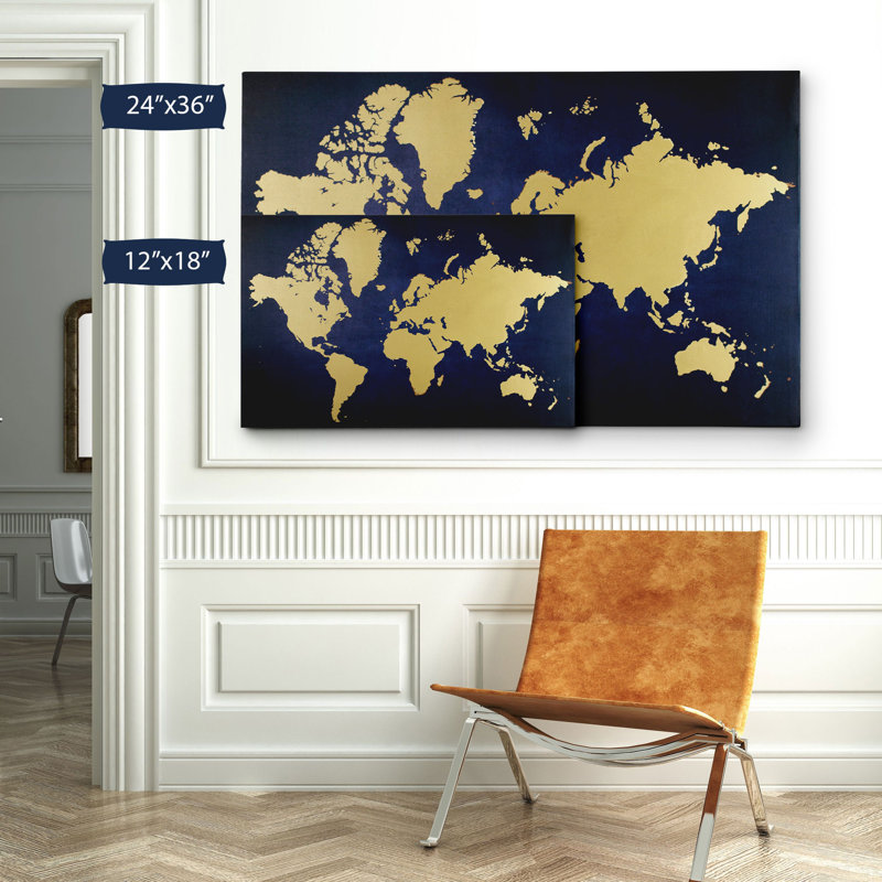 « golden blue map », impression sur toile tendue, H 24 po x l 36 po