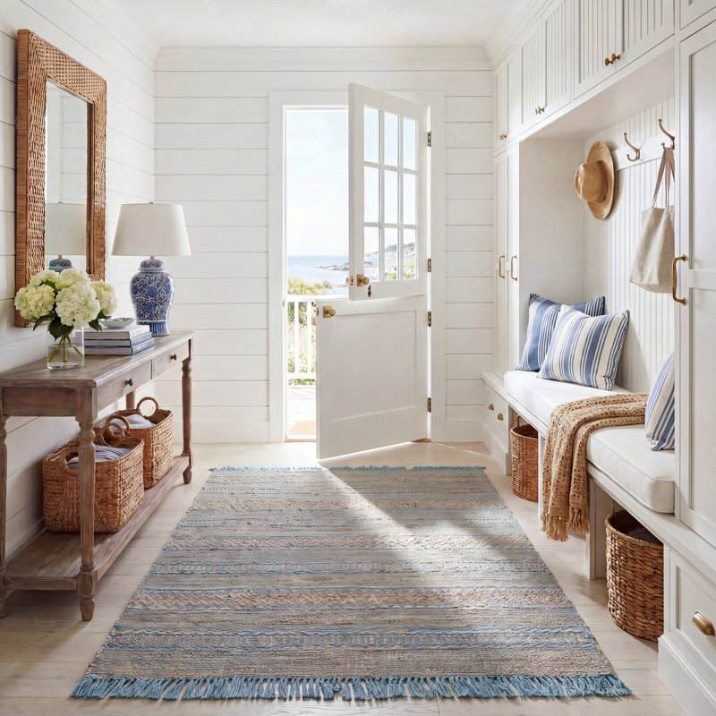 Fibre naturelle 123 tissé à la main 50% jute; Tapis 50% coton, Rectangle de 5 pi x 8 pi