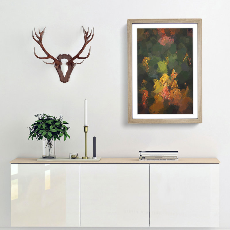 Pointed Trees in Abstract - Framed Print, 60cm H x 40cm W x 2cm D, Oak