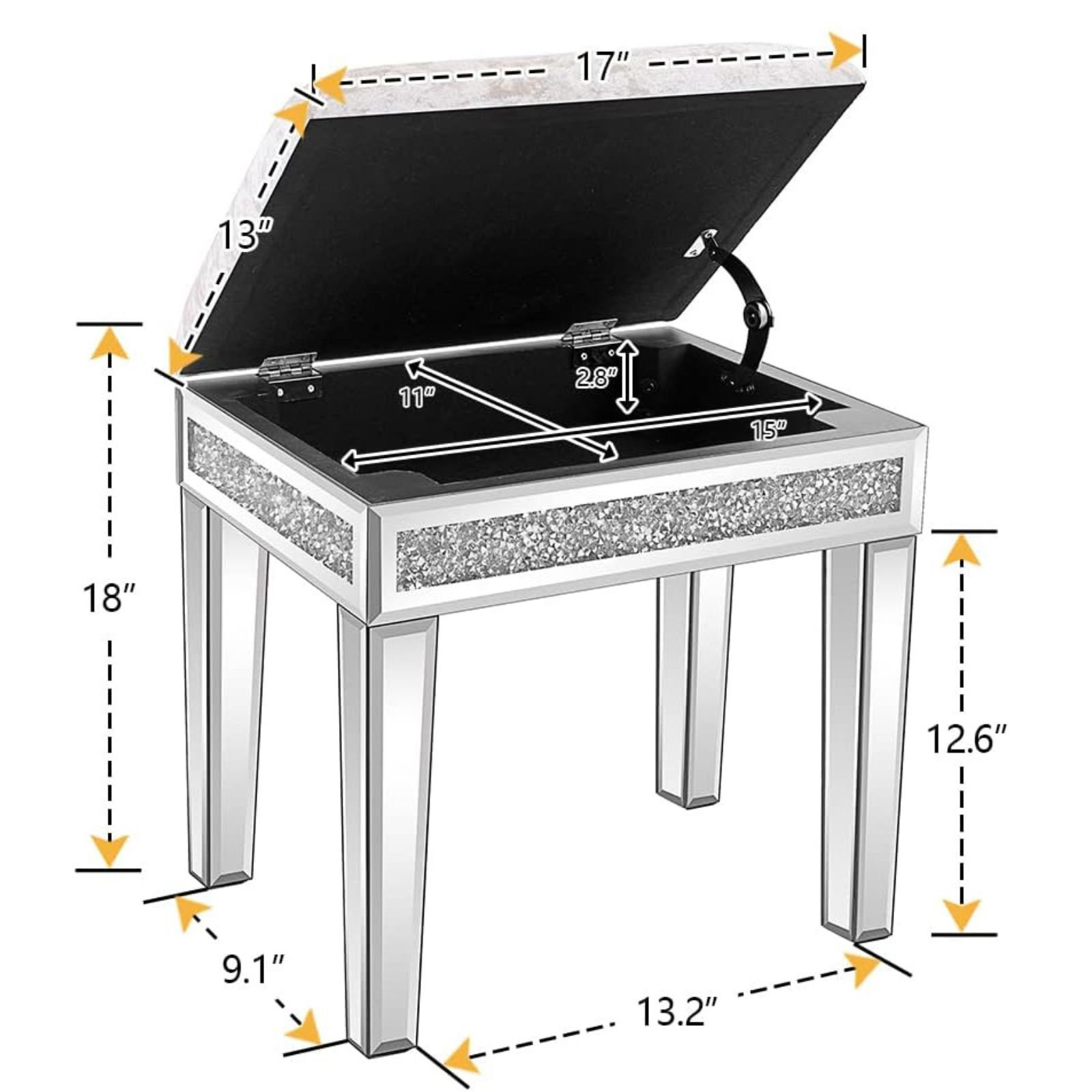 Winado Mirrored Vanity Stool With Storage, Upholstered | Wayfair