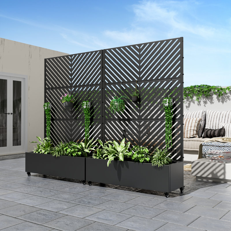 Metal Planter Box with Trellis with Wheels, 72" H x 47" W x 16" D