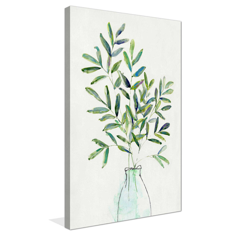 «Spring Greenery Arrangement I» par Sally Swatland - Peinture, L 18 po x H 30 po, Toile tendue