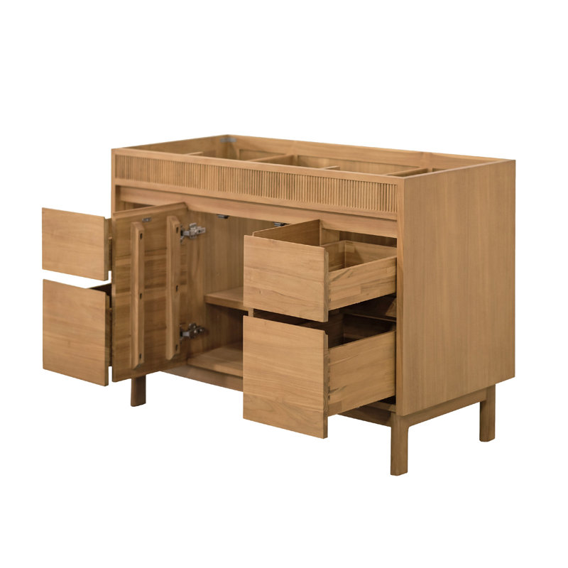 Passe-partout de 49 po Kayla Meuble-lavabo simple en teck naturel avec plateau en pierre reconstituée blanche