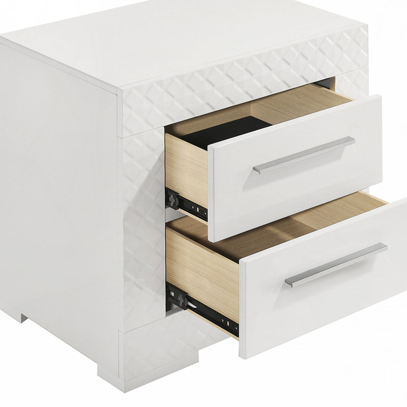 Table de chevet 2 tiroirs, Blanc brillant
