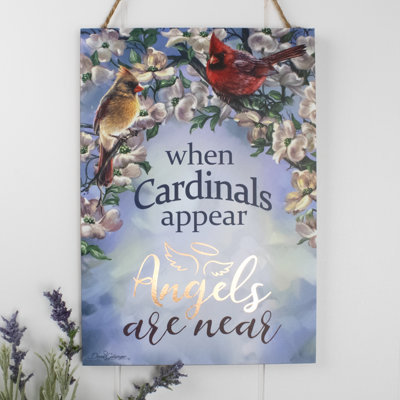 Cardinals Appear Wooden Sign with Rope Hanger