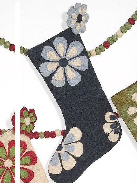 Flower Power Christmas Stocking, Cream/Blue