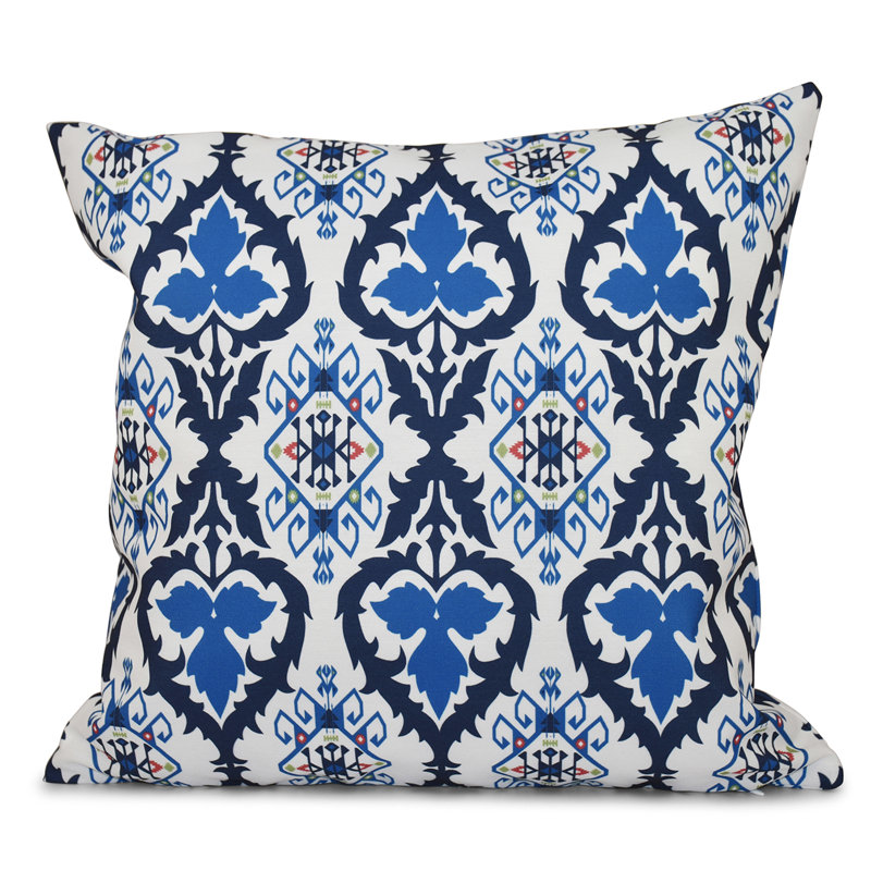 Happy Hippy Geometric Outdoor Reversible Throw Pillow, 18"x18", Navy Blue