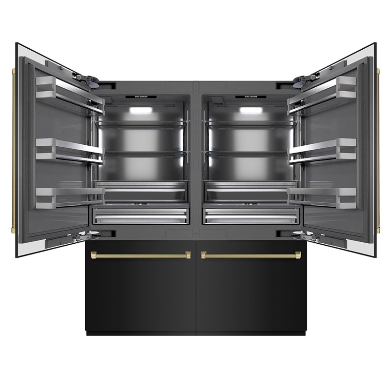 ZLINE Autograph 72 in. Black Steel Built-In Refrigerator w/ Gray Interior & Bronze Helix Handles, Champagne Bronze