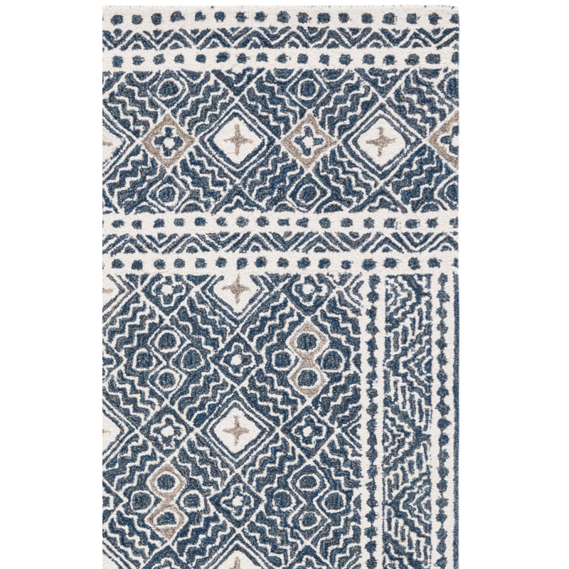 Tapis bleu marine / ivoire en laine / coton touffeté à la main Manwell, Rectangle 8 pi x 10 pi