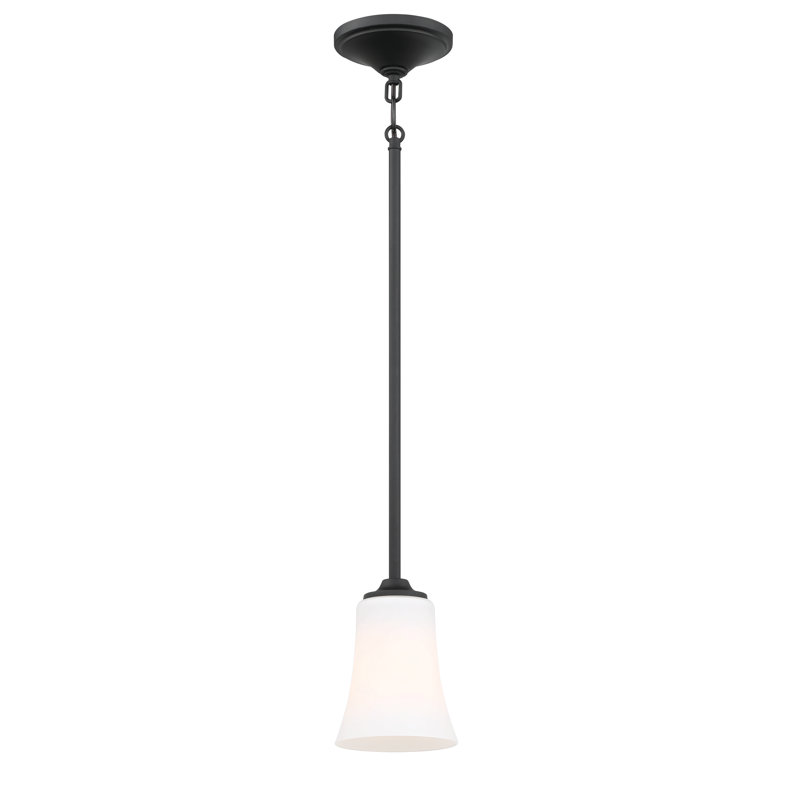 1 - Light Single Pendant, White Frosted, Flat Black