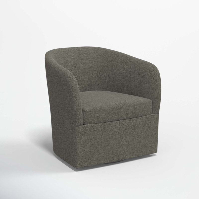 Lesia Upholstered Swivel Barrel Chair, Zuma Charcoal Textured Linen