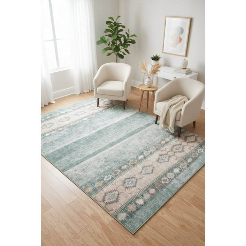 Tapis décoratif décoratif vert Ottilie, Rond 5 pi