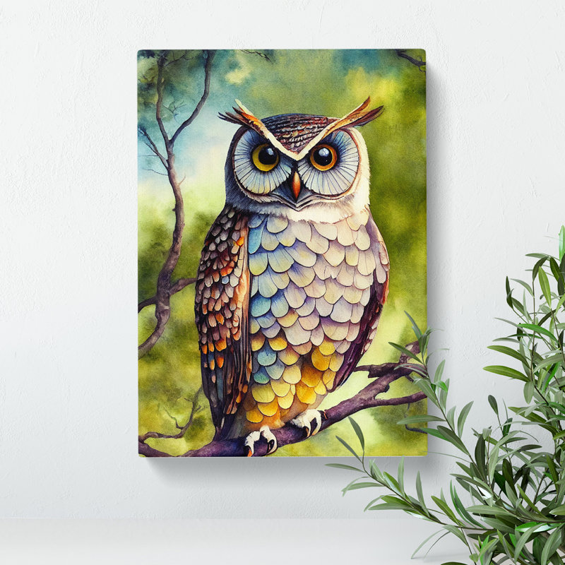 Owl Upon A Branch No.3 - Wrapped Canvas, 50cm H x 35cm W x 3cm D