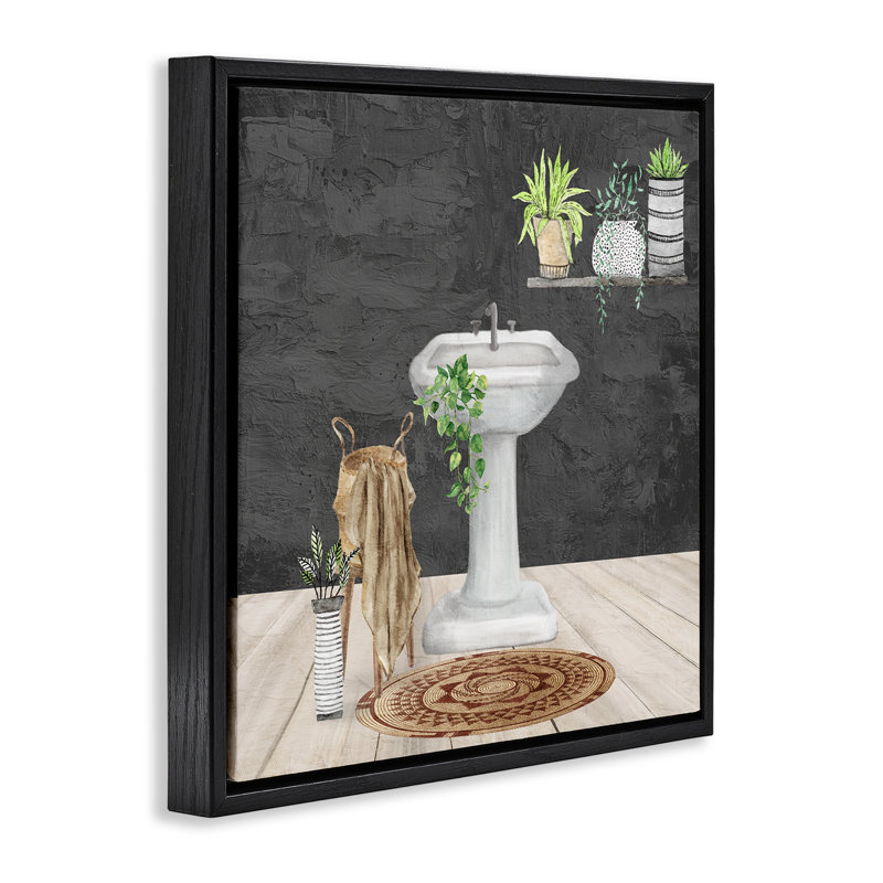 "Relaxing Bathroom View", art mural encadré par Kim Allen, Cadre flottant noir de jais, H 18 po x l 18 po