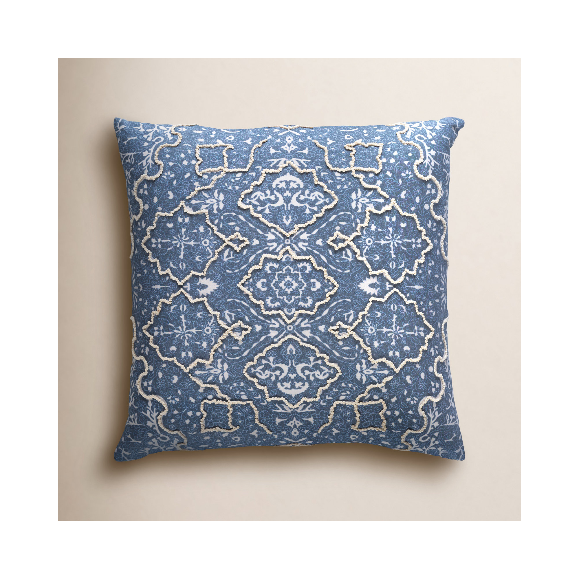 Caitlyn Embroidered Linen Throw Pillow, Blue/Neutral, 20" H x 20" W x 0.2" D, No Fill
