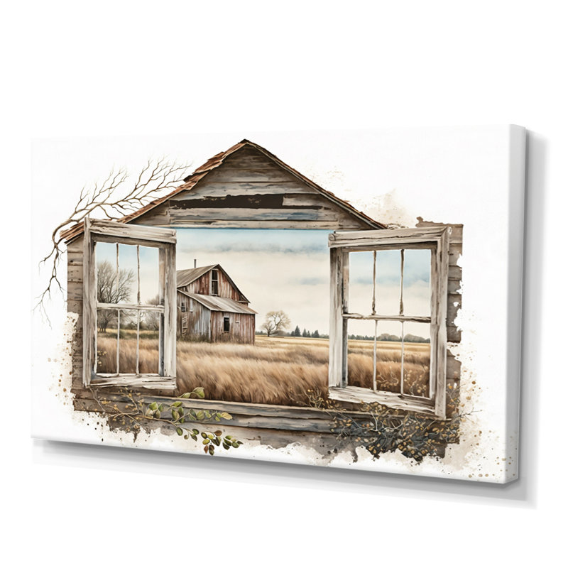 «Window View to Farm I», reproduction sur toile, H 24 po x l 32 po x P 1 po, Toile tendue