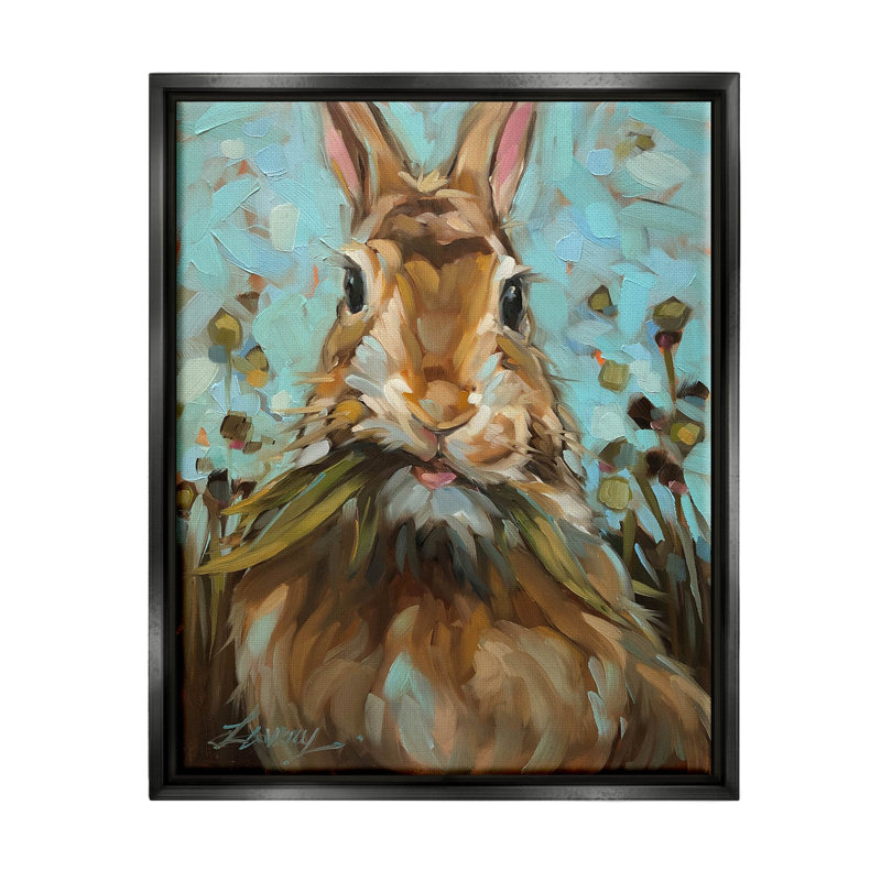 Faune sauvage mangeant de l'herbe - cadre flottant, peinture sur toile, Cadre flottant noir de jais