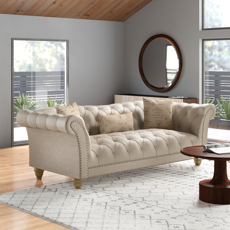 Domeier Upholstered 90.1'' Sofa, Beige Rayon/Viscose