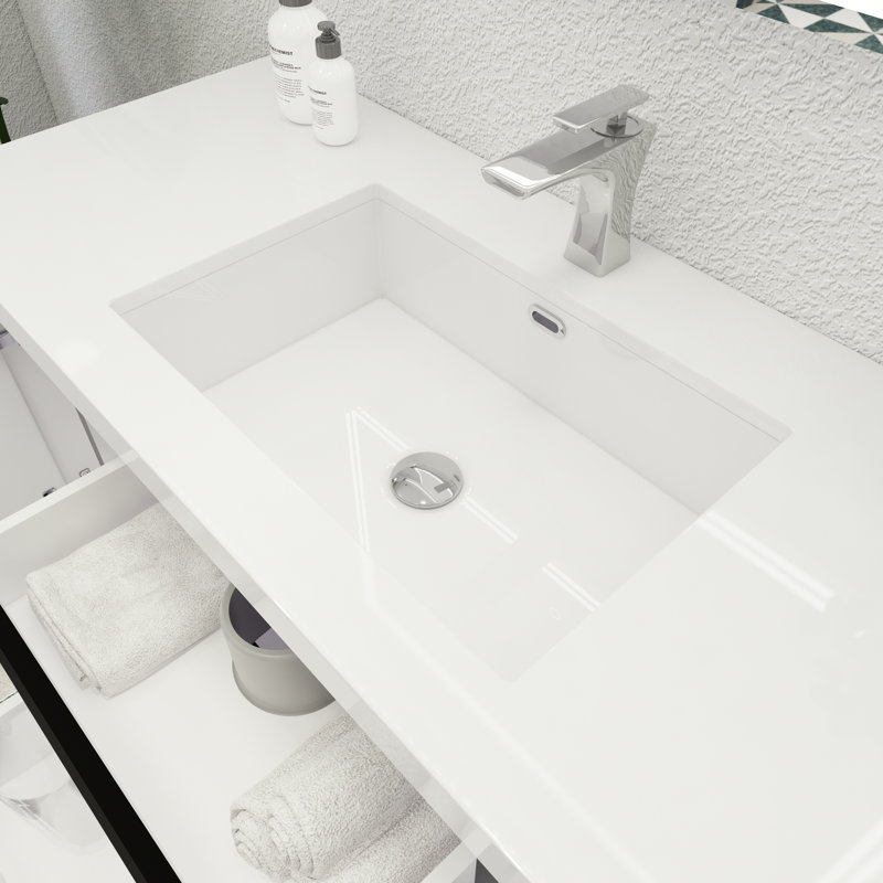 Ensemble de meuble-lavabo mural simple 48 po Amadora, Noir très lustré