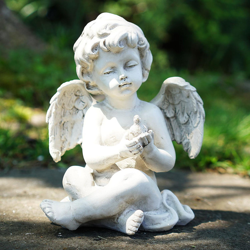 Décoration de jardin d'extérieur ange assis gris de 6,5 po