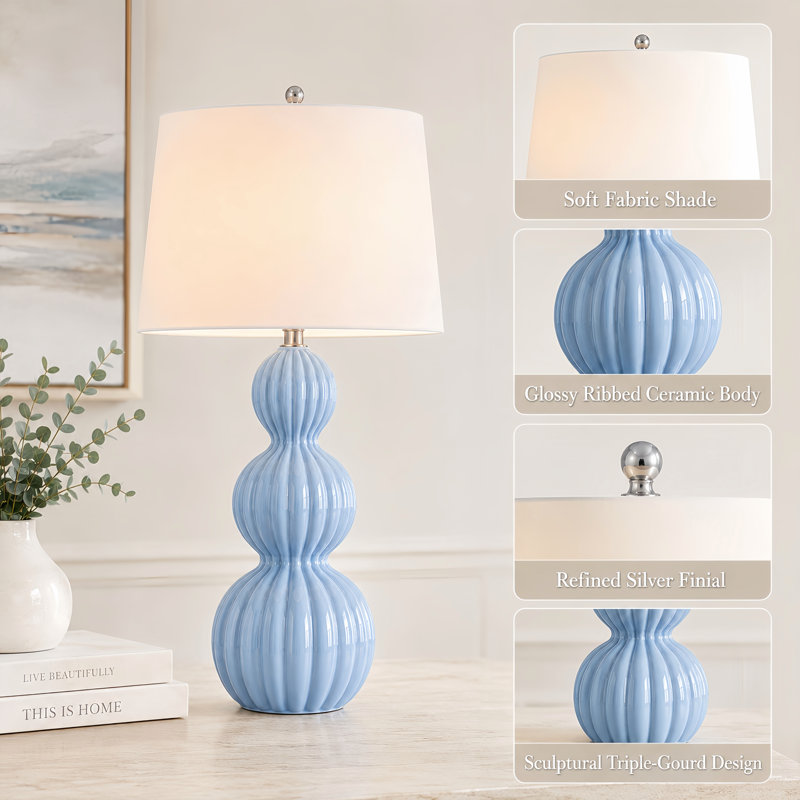 Sabb Ceramic Table Lamps with Linen Shade, Blue