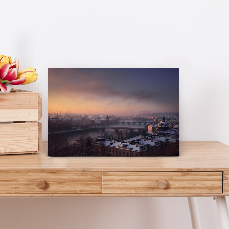 Prague Winter Morning Abstract Contemporary Architecture City Wall Art Print 1 Piece Wrapped Canvas Wall Art