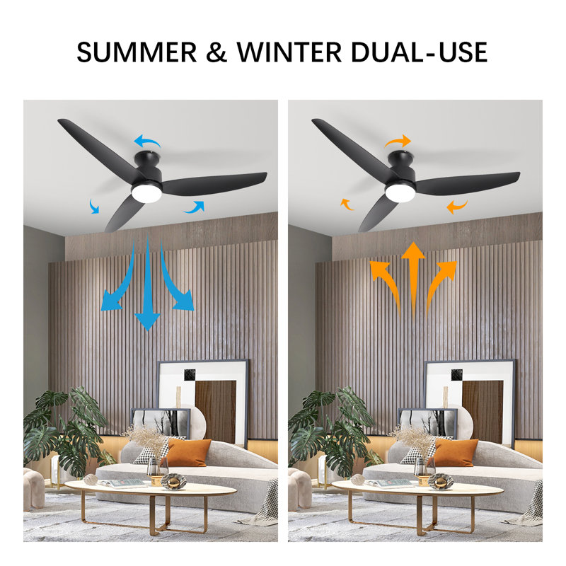 52-inch Modern Ceiling Fan Light With Flush Mount, Direct Current Motor With Remote Control For Bedroom, Living Room, Office And Other Indoor Locations