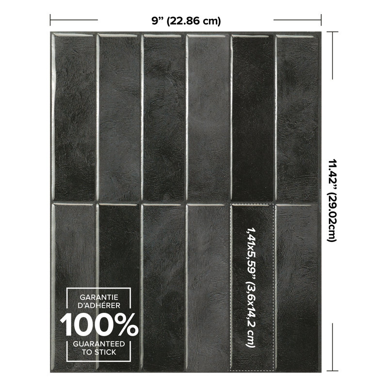 Carreau de dosseret en gel Peel and Stick 12 po x 9 po, Noir