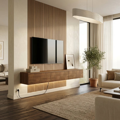 Floating TV Stand Wall Mounted Entertainment Centre with LED Lights, Modern Media Console Cabinet with Hidden Storage and Cable Management