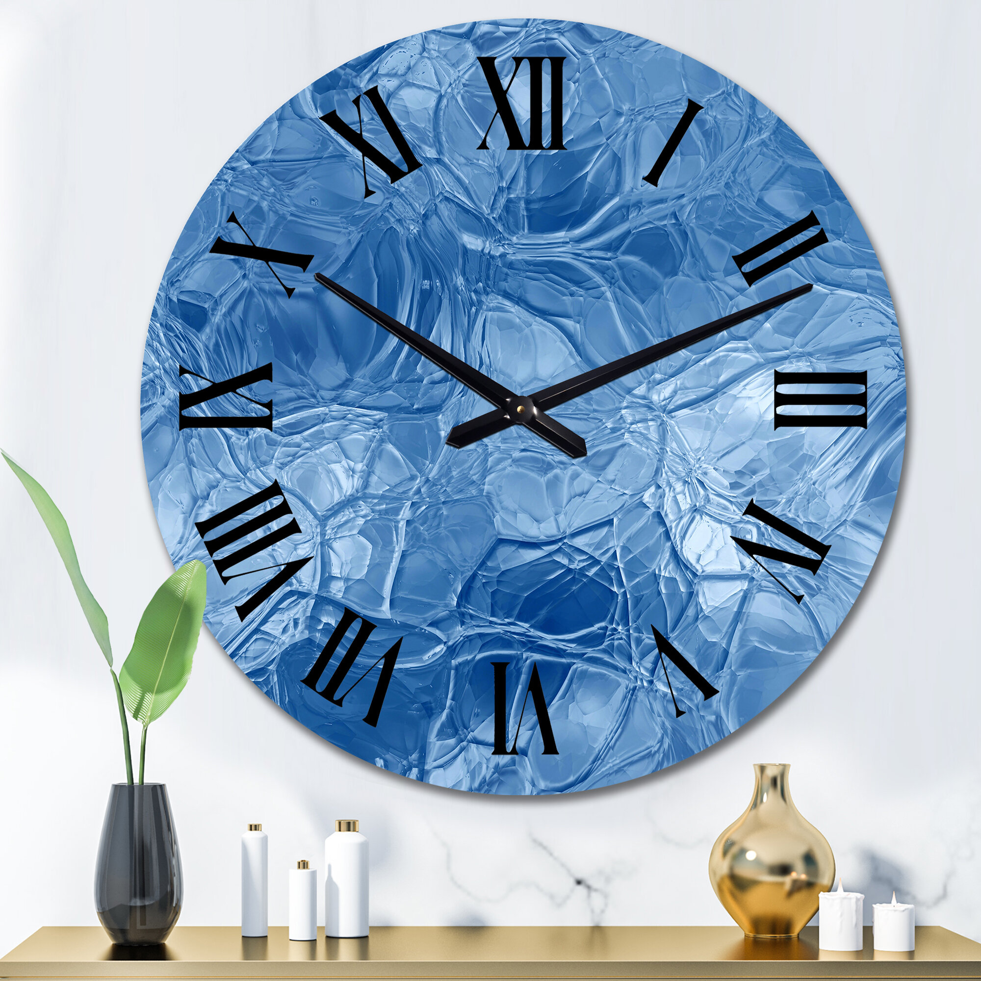 East Urban Home Blue Ice Structures - Modern wall clock & Reviews | Wayfair