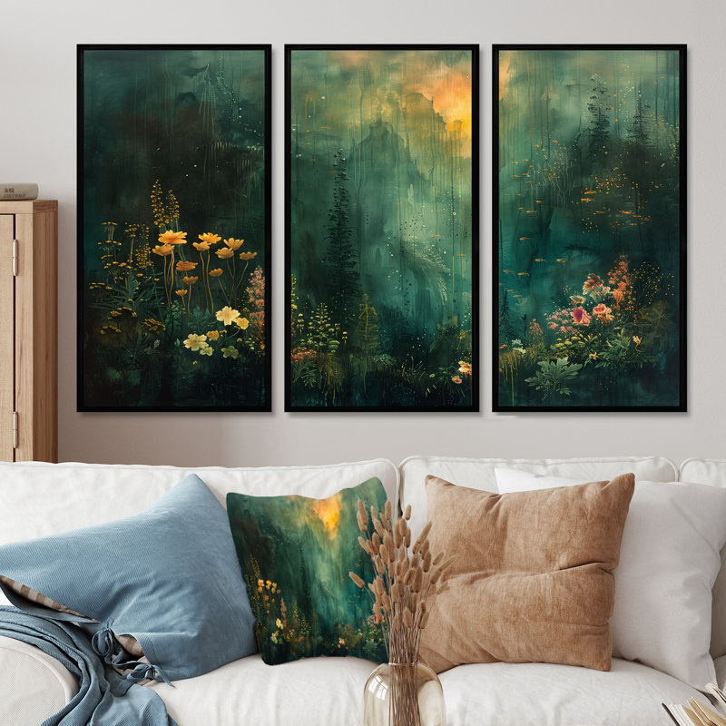 Chumley - ensemble de reproductions d'art mural forêt, Toile avec cadre flottant noir, H 32 po x l 48 po x P 1 po