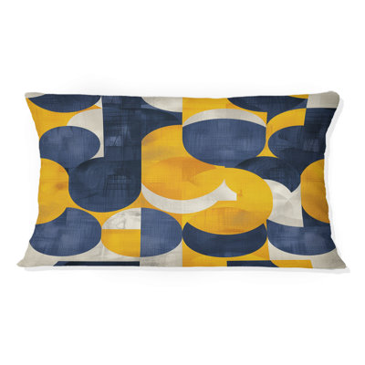 Coussin lombaire rétro de style Mid-Century jaune et bleu