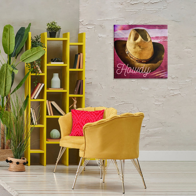 "Howdy Cowboy Hat" sur toile rose par Graffi *ee Studios, H 24 po x l 24 po